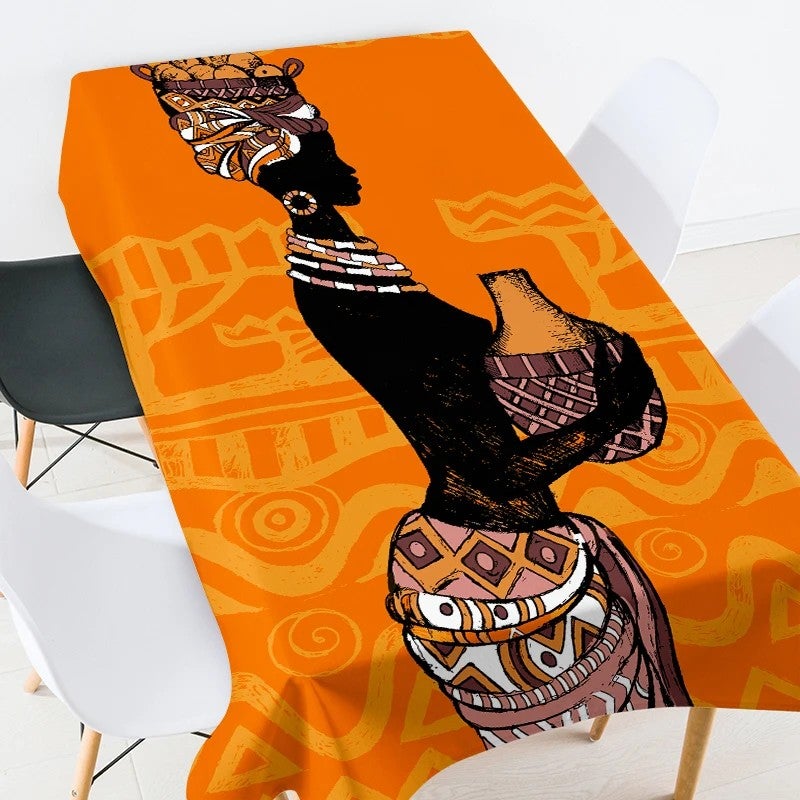 Bluejw Digital Printed African Tribe Woman Design Polyester Fabric Tablecloth - Image 1